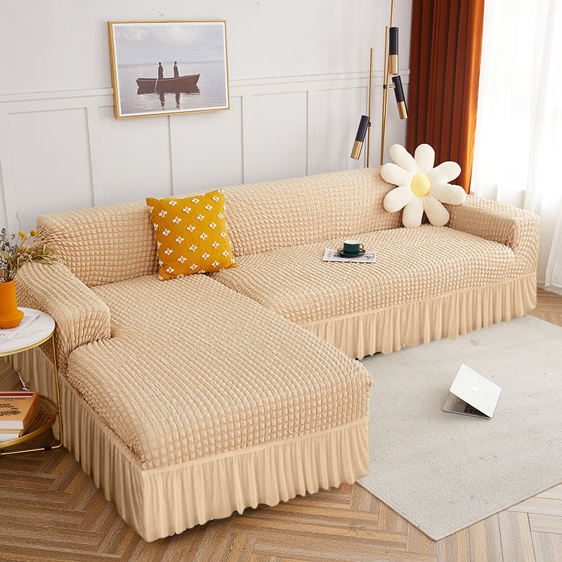 High Elastic L-shaped Sofa Cover with Skirt