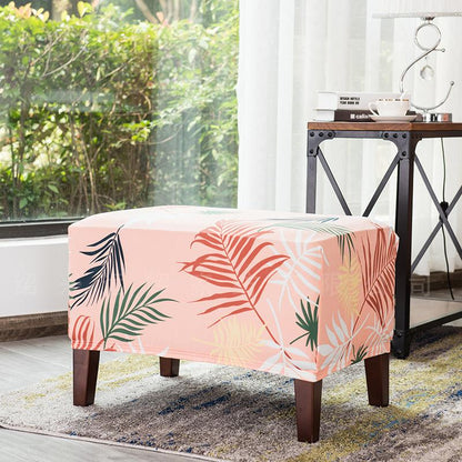 Pink Leaf Pattern Rectangular Ottoman Cover