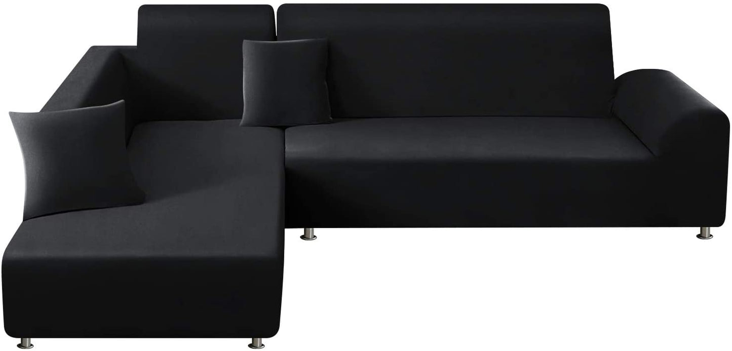 Black L-Shaped Sofa Covers (3 Seater + 3 Seater )