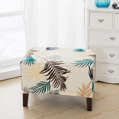 Green Leaf Pattern Rectangular Ottoman Cover