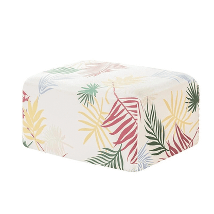 Green Leaf Pattern Rectangular Ottoman Cover