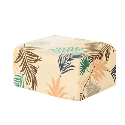 Green Leaf Pattern Rectangular Ottoman Cover