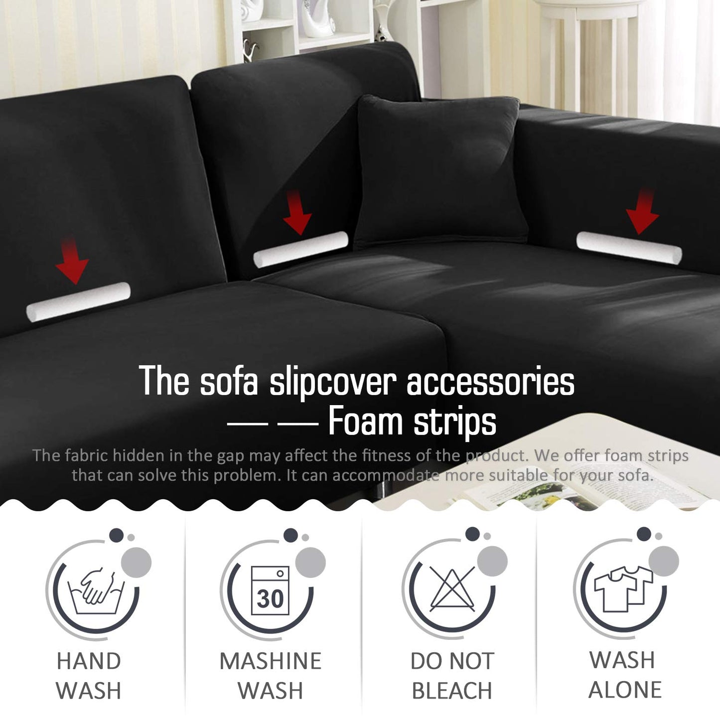 Black L-Shaped Sofa Covers (3 Seater + 3 Seater )