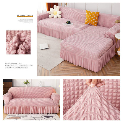 High Elastic L-shaped Sofa Cover with Skirt