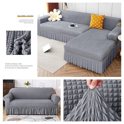 High Elastic L-shaped Sofa Cover with Skirt