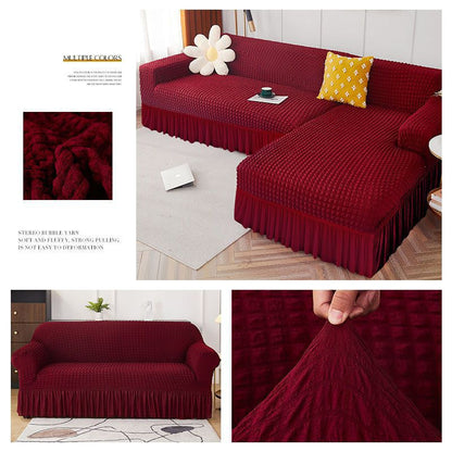 High Elastic L-shaped Sofa Cover with Skirt