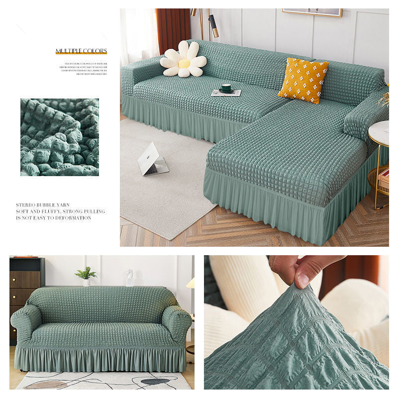 High Elastic L-shaped Sofa Cover with Skirt