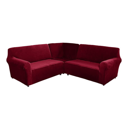 Soft Velvet L-Shaped Sofa Cover 3 Pieces