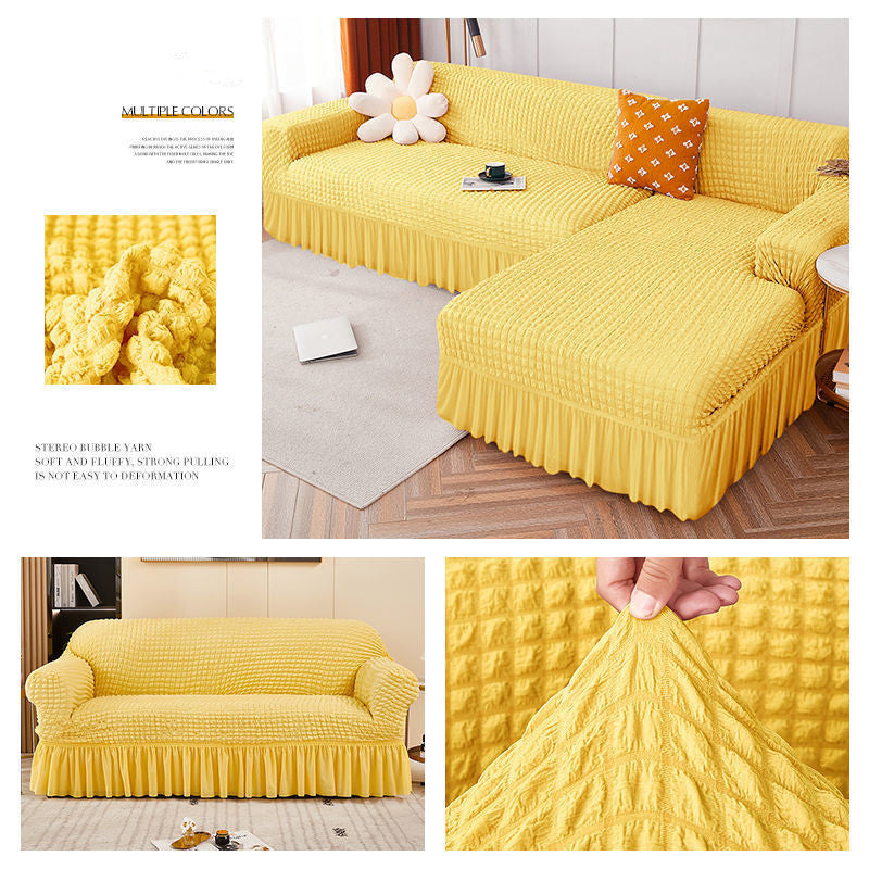 High Elastic L-shaped Sofa Cover with Skirt