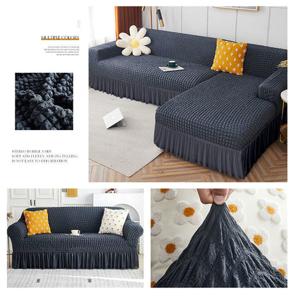 High Elastic L-shaped Sofa Cover with Skirt