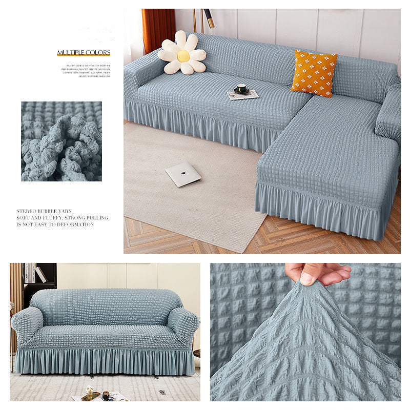 High Elastic L-shaped Sofa Cover with Skirt